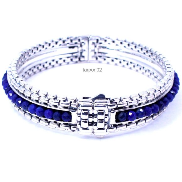John HARDY JAI LAPIS 8.40ct Box Chain Sterling Silver Bangle Bracelet -AVG NIB - Picture 4 of 15